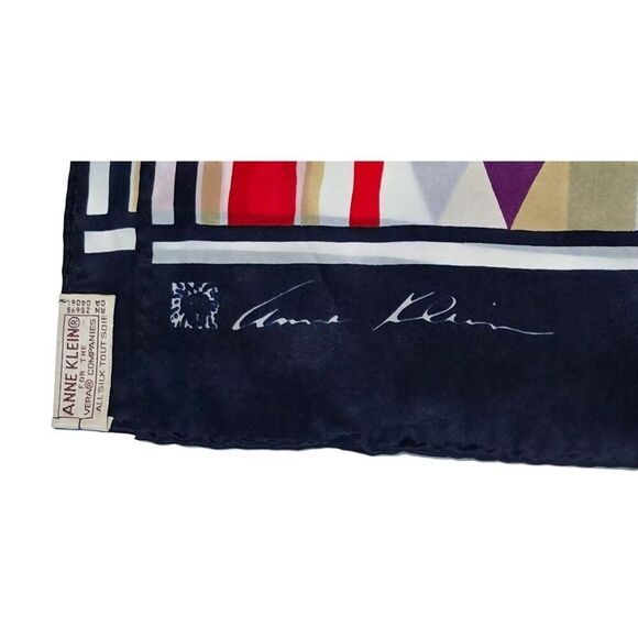 Anne Klein Vintage Silk Geometric Pattern Scarf Made In Japan old money Elegant - Picture 3 of 6